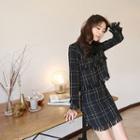 Set: Fringe-trim Check Top + Mini Skirt