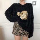 Sequined Smiley Face Sweater / Leopard Print A-line Mini Skirt