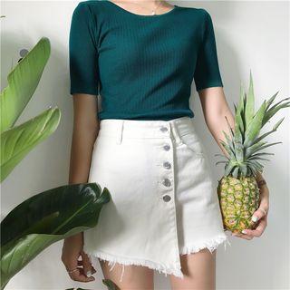 Frayed Asymmetric Denim Skort