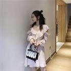 Ruffle Trim Cold Shoulder Long-sleeve A-line Dress
