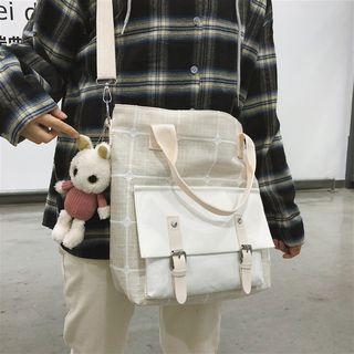 Doll Charm Plaid Canvas Crossbody Bag