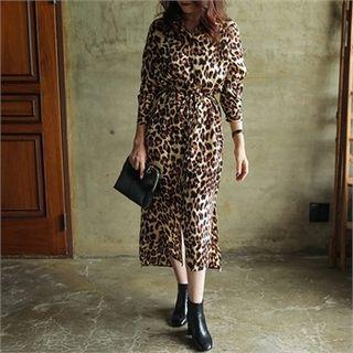 Leopard Maxi Shirtdress Beige - One Size