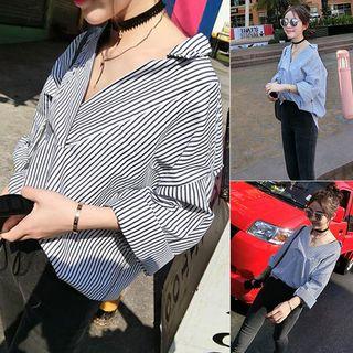 Boxy Long-sleeve Striped Blouse