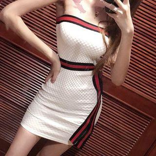 Strapless Contrast Trim Mini Sheath Dress
