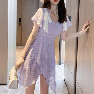 Short-sleeve Bow-accent A-line Chiffon Dress
