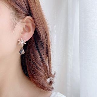Rhinestone Drop Sterling Silver Ear Stud 1 Pair - E1931 - Gold - One Size