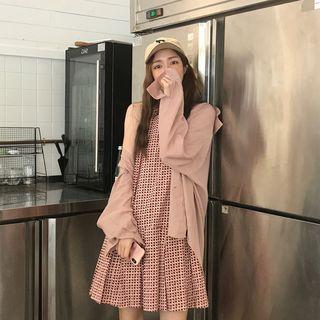 Set: Plain Oversize Shirt + Checked Halter-neck Shift Dress