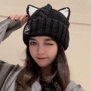 Fleece Lined Cat Ear Knit Beanie
