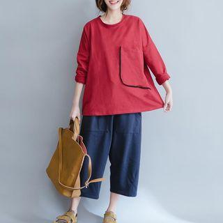 Long-sleeve Oversized-pocket T-shirt