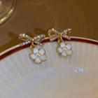 Bow Rhinestone Flower Alloy Dangle Earring 1 Pair - Gold & White - One Size