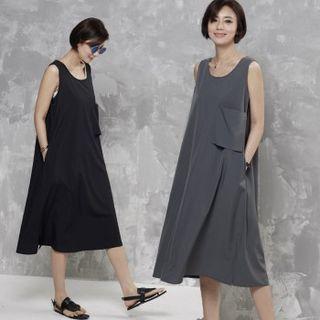 Sleeveless Pocket-detail Midi Dress Black - One Size