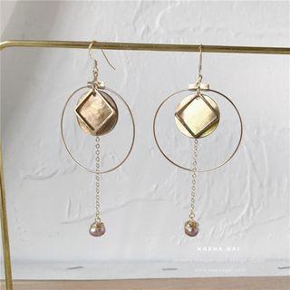 Freshwater Pearl Alloy Disc & Hoop Dangle Earring