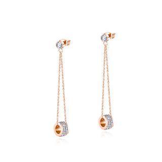 Fashion Plated Rose Gold Geometric Round Bead Tassel 316l Stainless Steel Earrings With Cubic Zirconia Rose Gold - One Size