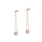 Fashion Plated Rose Gold Geometric Round Bead Tassel 316l Stainless Steel Earrings With Cubic Zirconia Rose Gold - One Size
