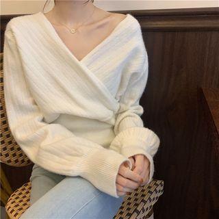 V-neck Wrap Ribbed Sweater