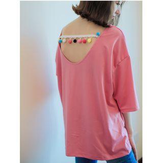 Pom Pom Detail Elbow Sleeve T-shirt