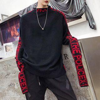 Mock-neck Letter Strap Sweater Black - One Size