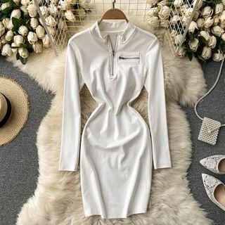 Zip Small Stand-collar Long-sleeve Dress