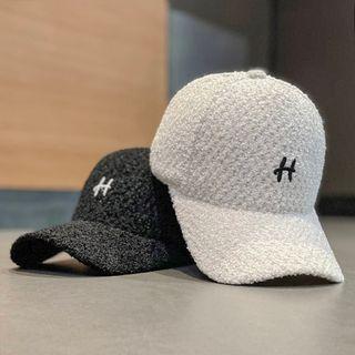 Letter H Embroidered Shearling Baseball Cap