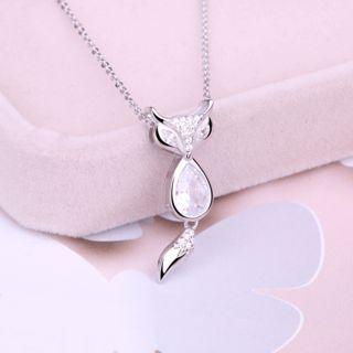 925 Sterling Silver Rhinestone Fox Pendant Necklace Fox - Silver - One Size