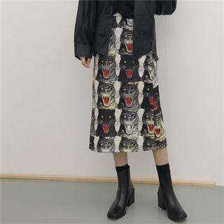 Tiger Print Midi Skirt