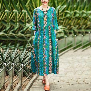 Ethnic Print 3/4-sleeve Dress