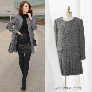 Metallic-button Pleated Coatdress