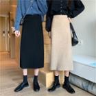 Plain High-waist Split A-line Skirt