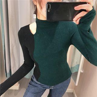 Two-tone Cutout Long-sleeve T-shirt