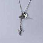 925 Sterling Silver Cross Heart Necklace As Shown In Figure - One Size