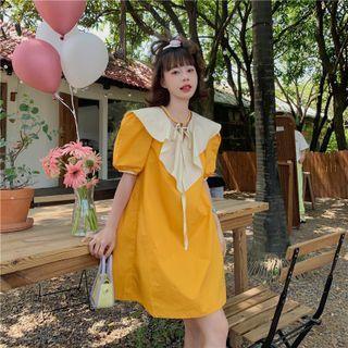 Short-sleeve Ruffled Two-tone Dress