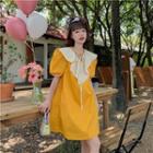 Short-sleeve Ruffled Two-tone Dress