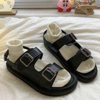 Biuckled Platform Slingback Sandals