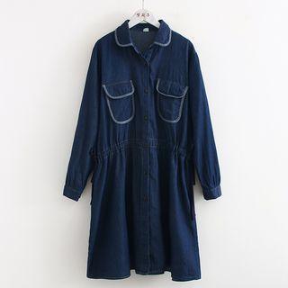 Pocket Detail Denim Shirt Dress As Shown In Figure - One Size