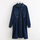 Pocket Detail Denim Shirt Dress As Shown In Figure - One Size