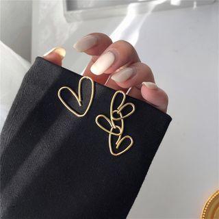 Heart Asymmetrical Alloy Earring 1 Pair - Stud Earring - Non-matching - Gold - One Size