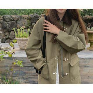 Hooded Corduroy-collar Coat One Size