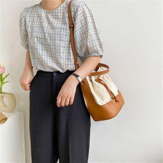Drawstring Canvas Crossbody Bucket Bag