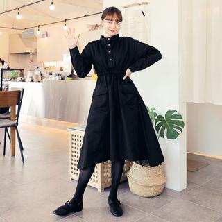 Pocket-detail Drawstring-waist Shirtdress