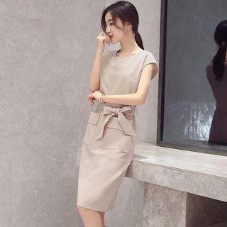 Bow Waist Sleeveless Sheath Dress