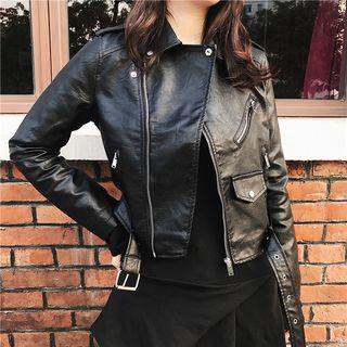 Long-sleeve Faux Leather Cropped Jacket