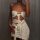 Plain Cut-out Tie-front Tube Mini Dress