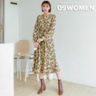 Round-neck Floral Long Flare Dress
