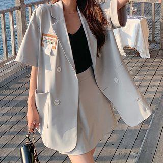 Set: Short-sleeve Applique Blazer + Mini A-line Skort