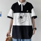 Elbow-sleeve Astronaut Print Polo Shirt