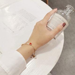 Alloy Heart Bracelet 1pc - Gold & Red - One Size