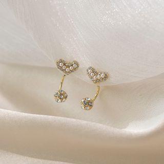 Rhinestone Heart Swing Earring 1 Pair - White Pearl - Gold - One Size