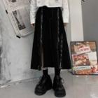 Zip Detail Midi A-line Skirt