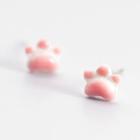 925 Sterling Silver Cat Paw Earring 1 Pair - S925 Silver Stud Earrings - Pink - One Size