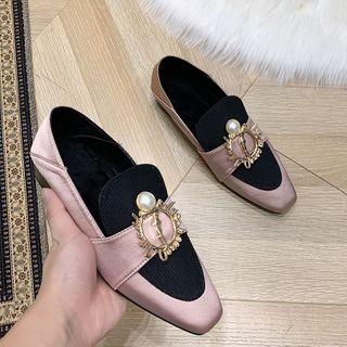 Block Heel Faux Pearl Loafers
